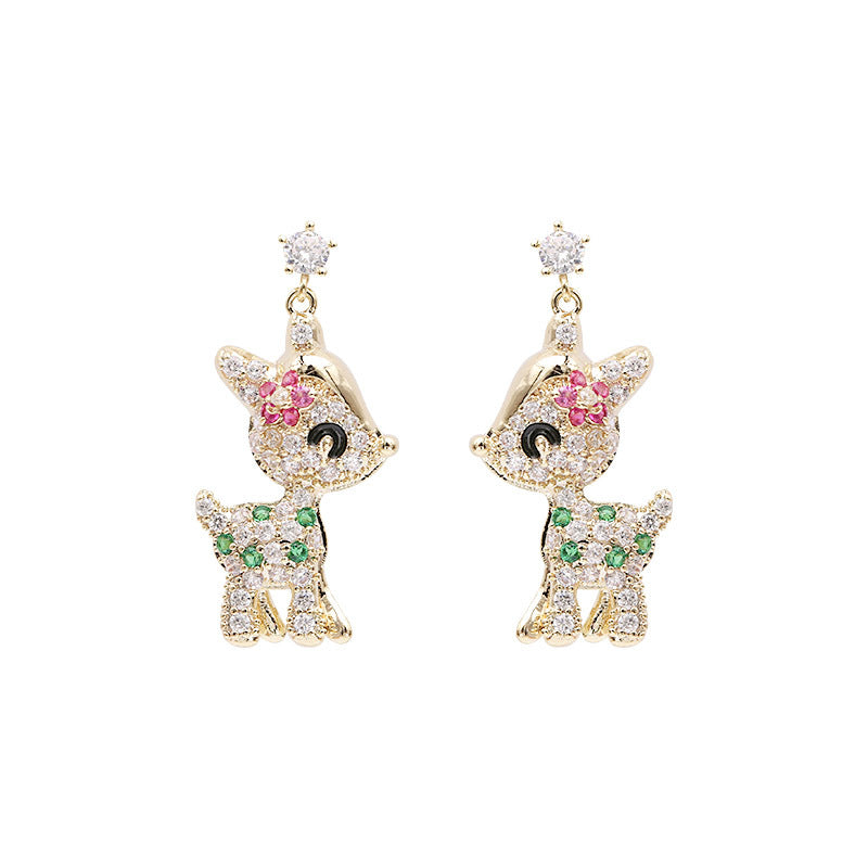 Cute Zircon Inlaid Deer Shaped Drop Earrings