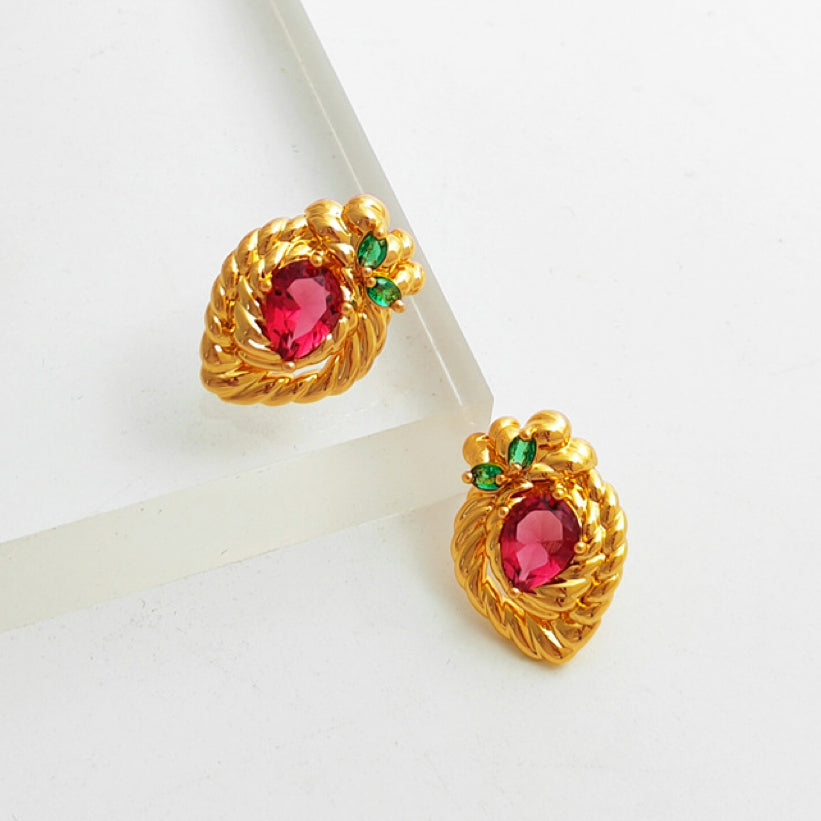 Real Gold Plated Copper Strawberry Shaped Earrings