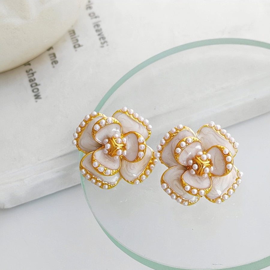 Vintage Real Gold Plated 3D Flower Earrings