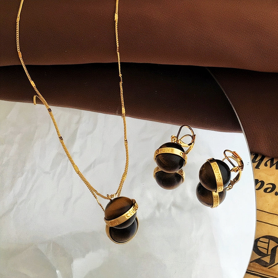 Solid Tiger's Eye Earring & Necklace Set