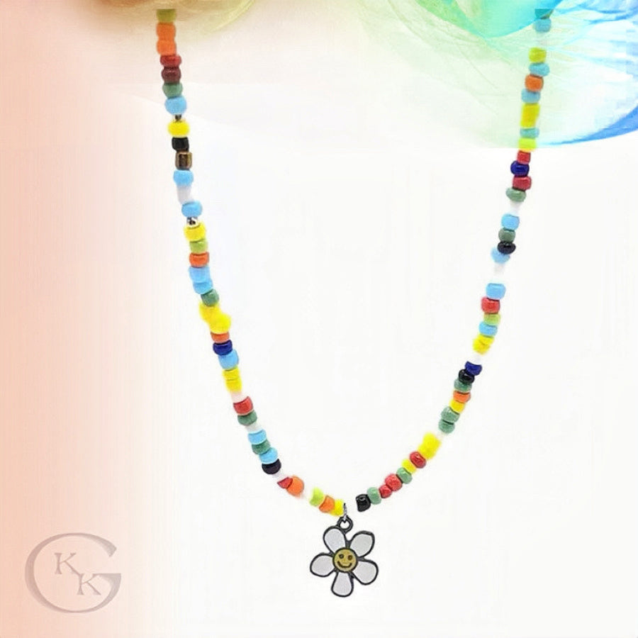 Colorful Beads Beaded & Cute Flower Pendant Necklace