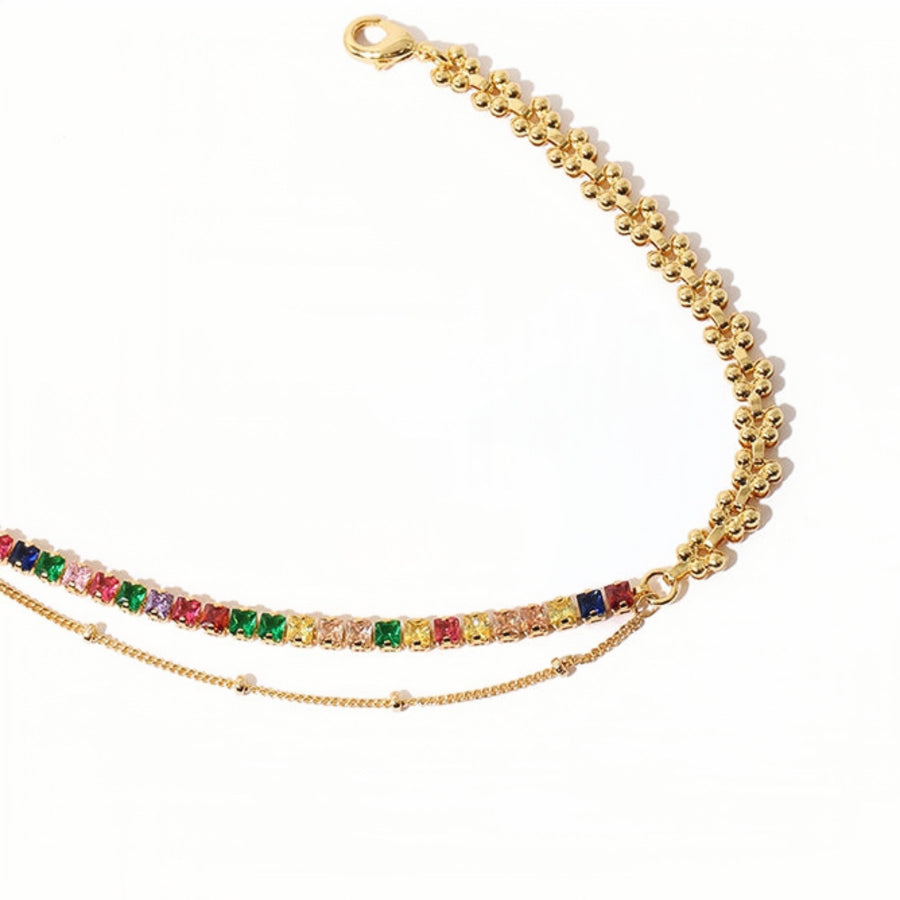 18K Gold Plated Wheat Chain Splice with Zircon Bracelet