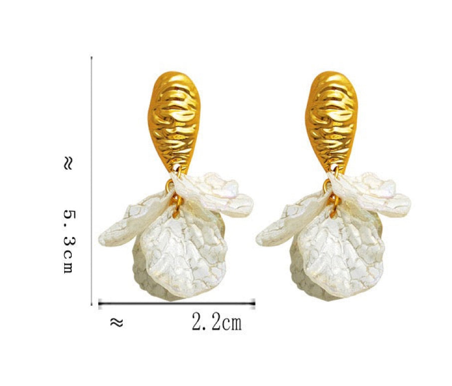 Copper Real Gold Plated White Petal Tassel Earring