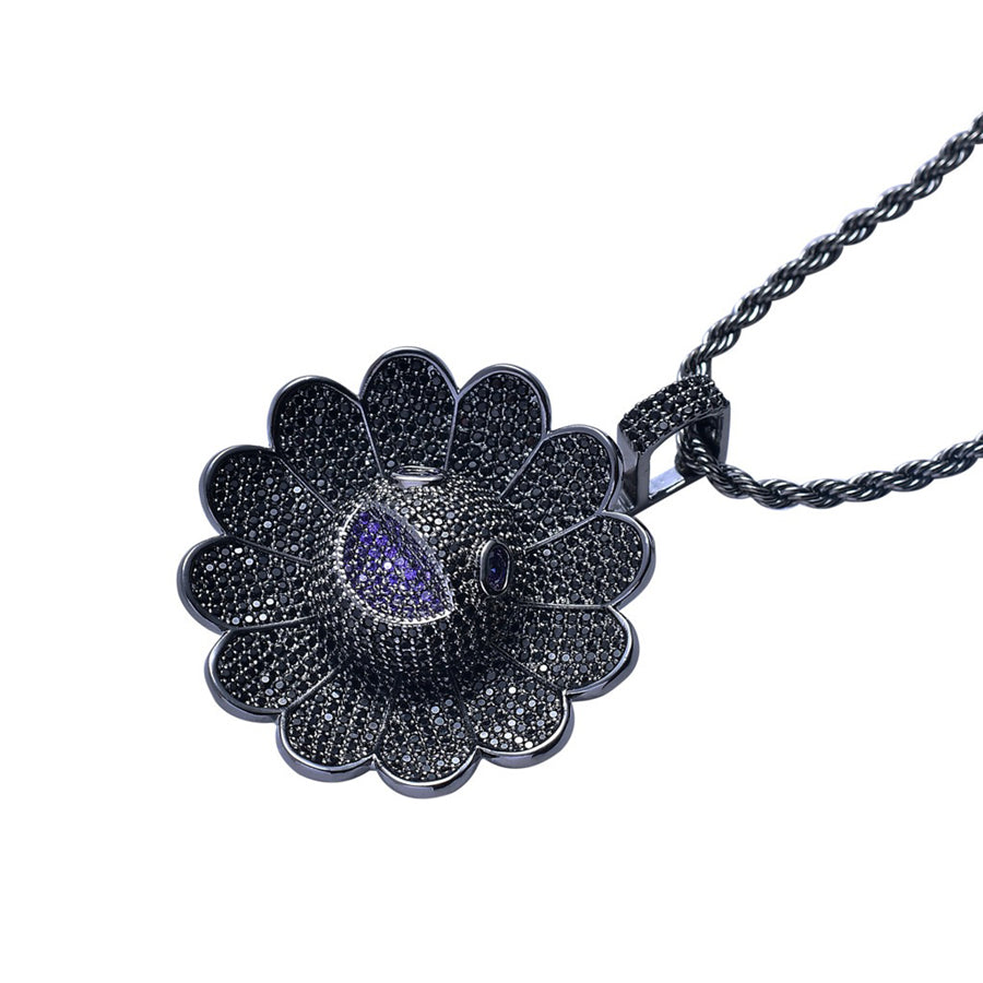 Zircon Inlaid Copper & Rotatable Colorful Sun Flower Pendant Necklace