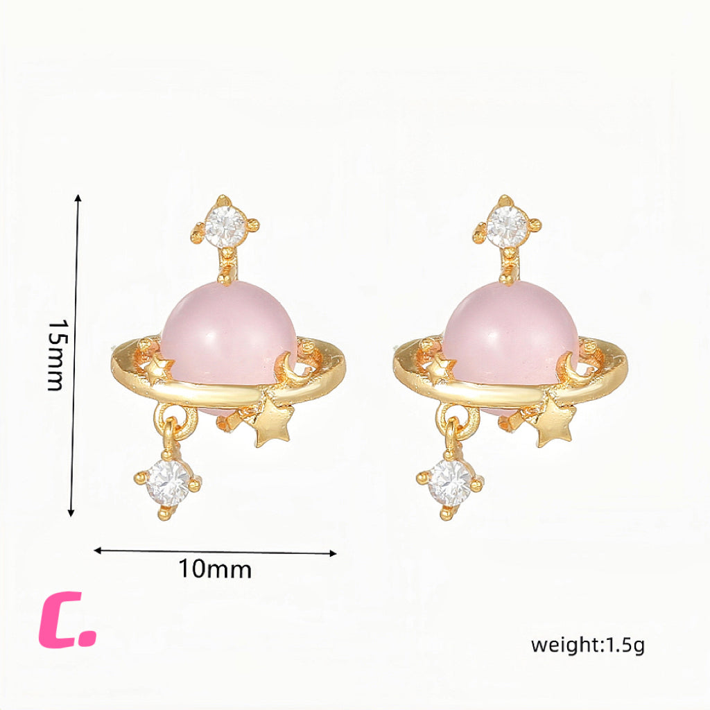 Pink Heart & Zircon Earrings