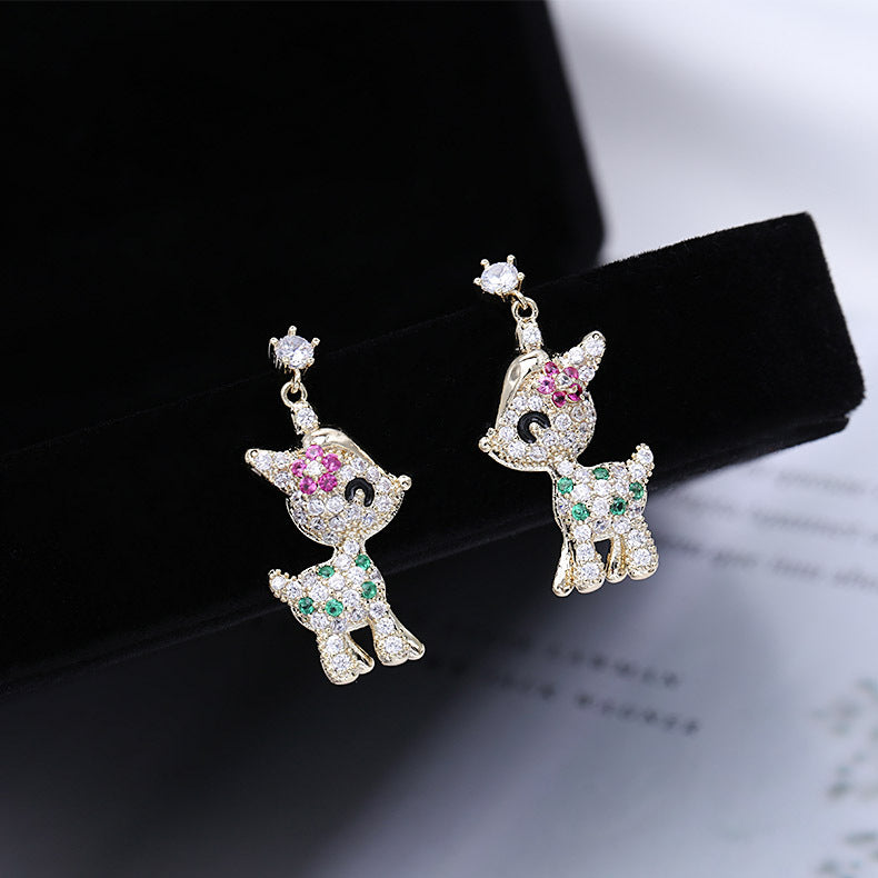 Cute Zircon Inlaid Deer Shaped Drop Earrings