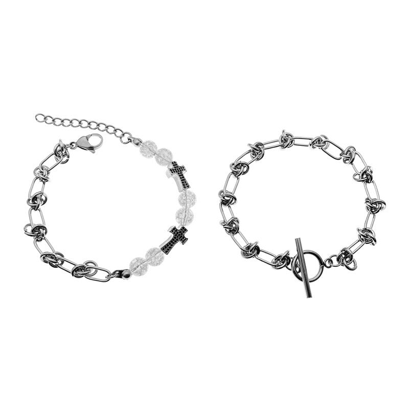 Titanium Steel Cross & OT Buckle Bracelet Two Set