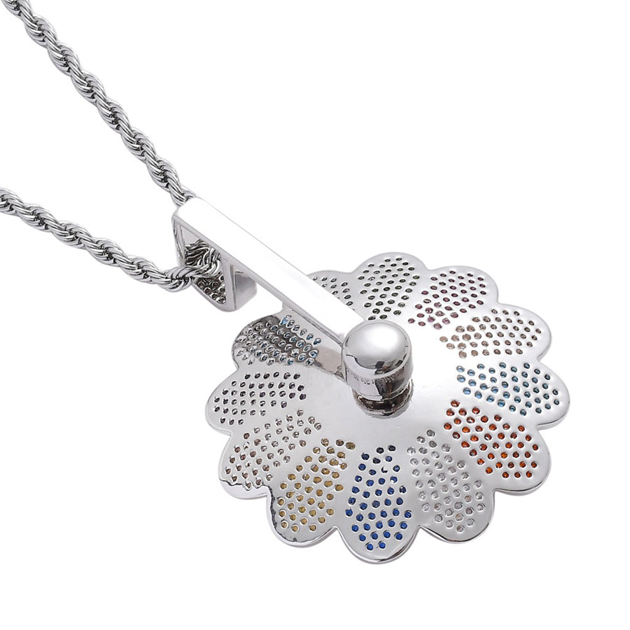 Zircon Inlaid Copper & Rotatable Colorful Sun Flower Pendant Necklace