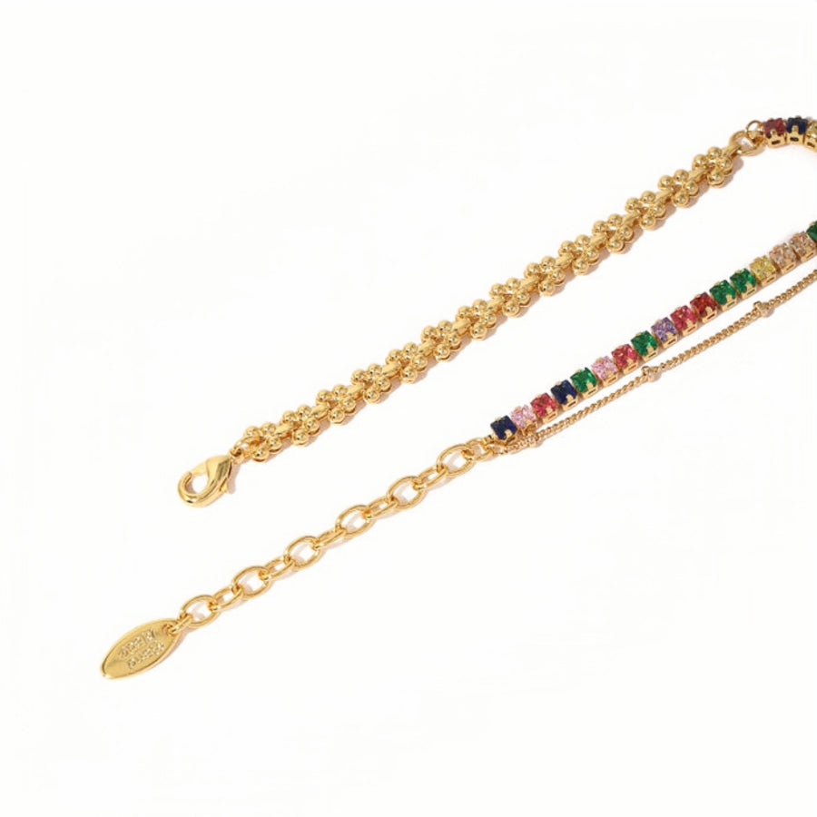 18K Gold Plated Wheat Chain Splice with Zircon Bracelet