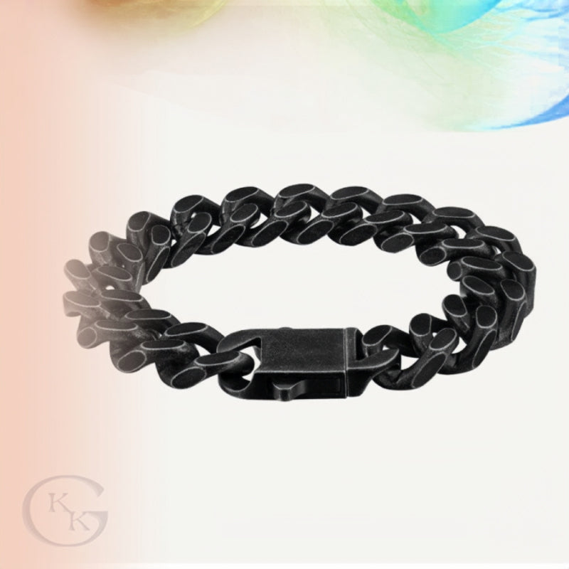 Stainless Steel Cuban Chain Bracelet Black Color for Men