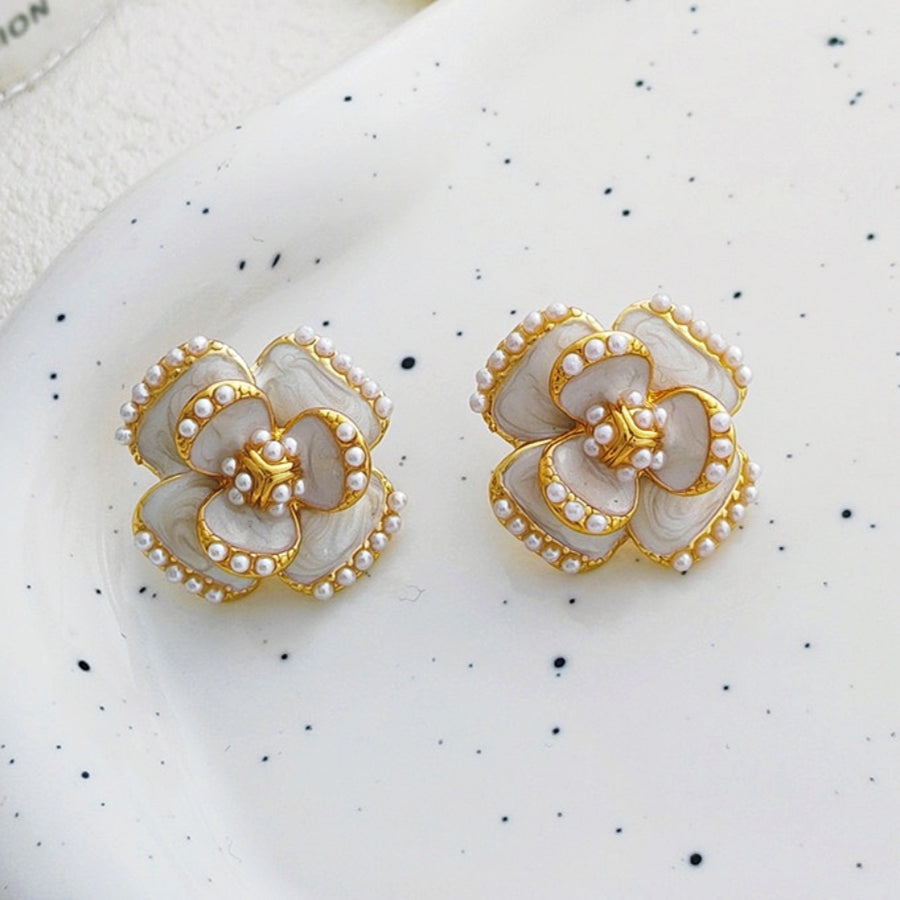 Vintage Real Gold Plated 3D Flower Earrings