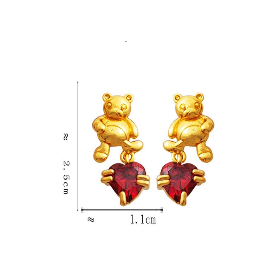 Vintage Little Bear Zircon Inlaid Drop Earrings