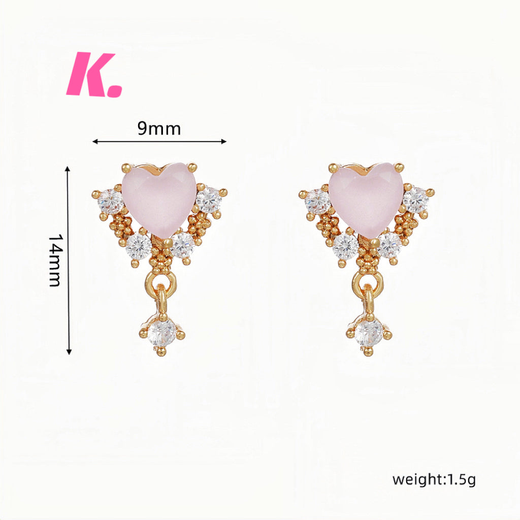 Pink Heart & Zircon Earrings