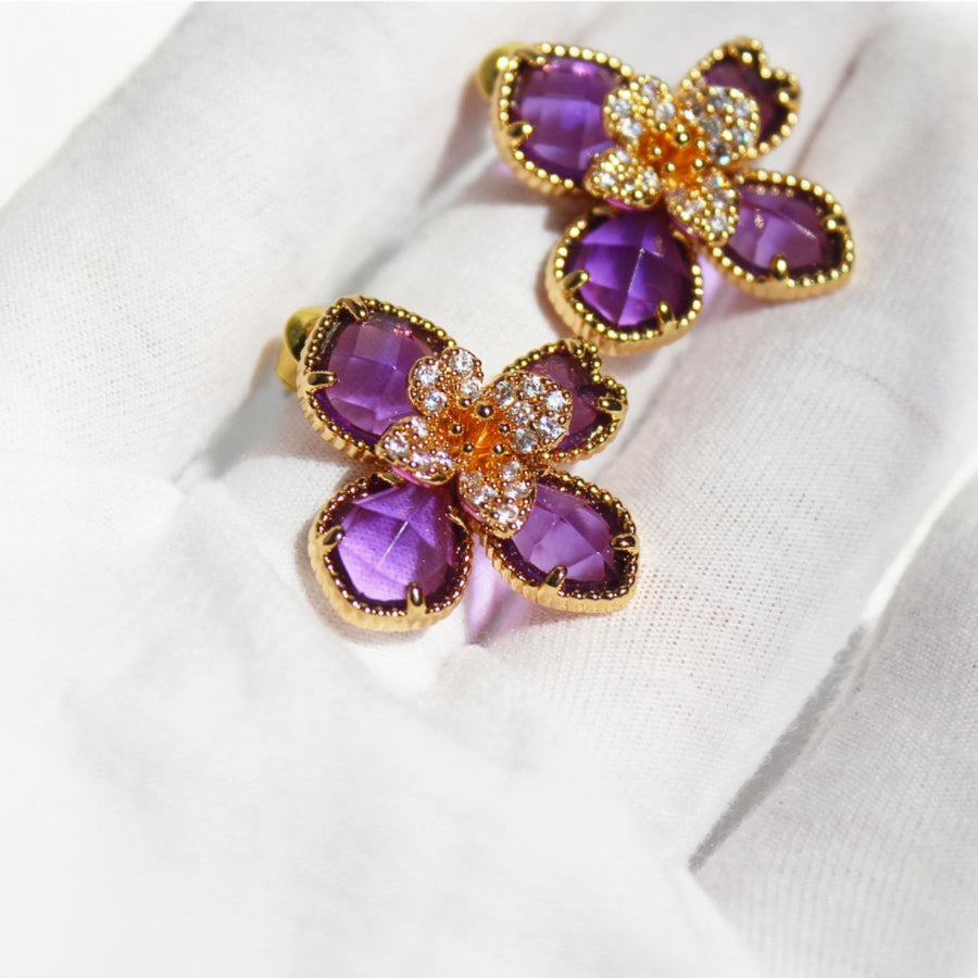 Vintage Green | Purple Flower Earrings