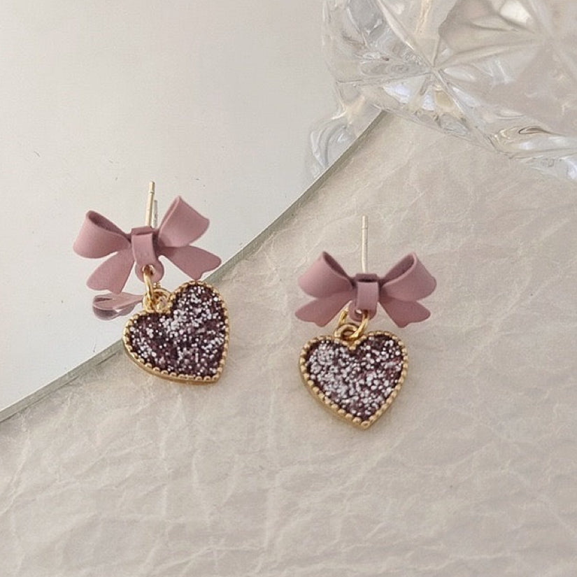 Pink Bow Heart Pierced Earring