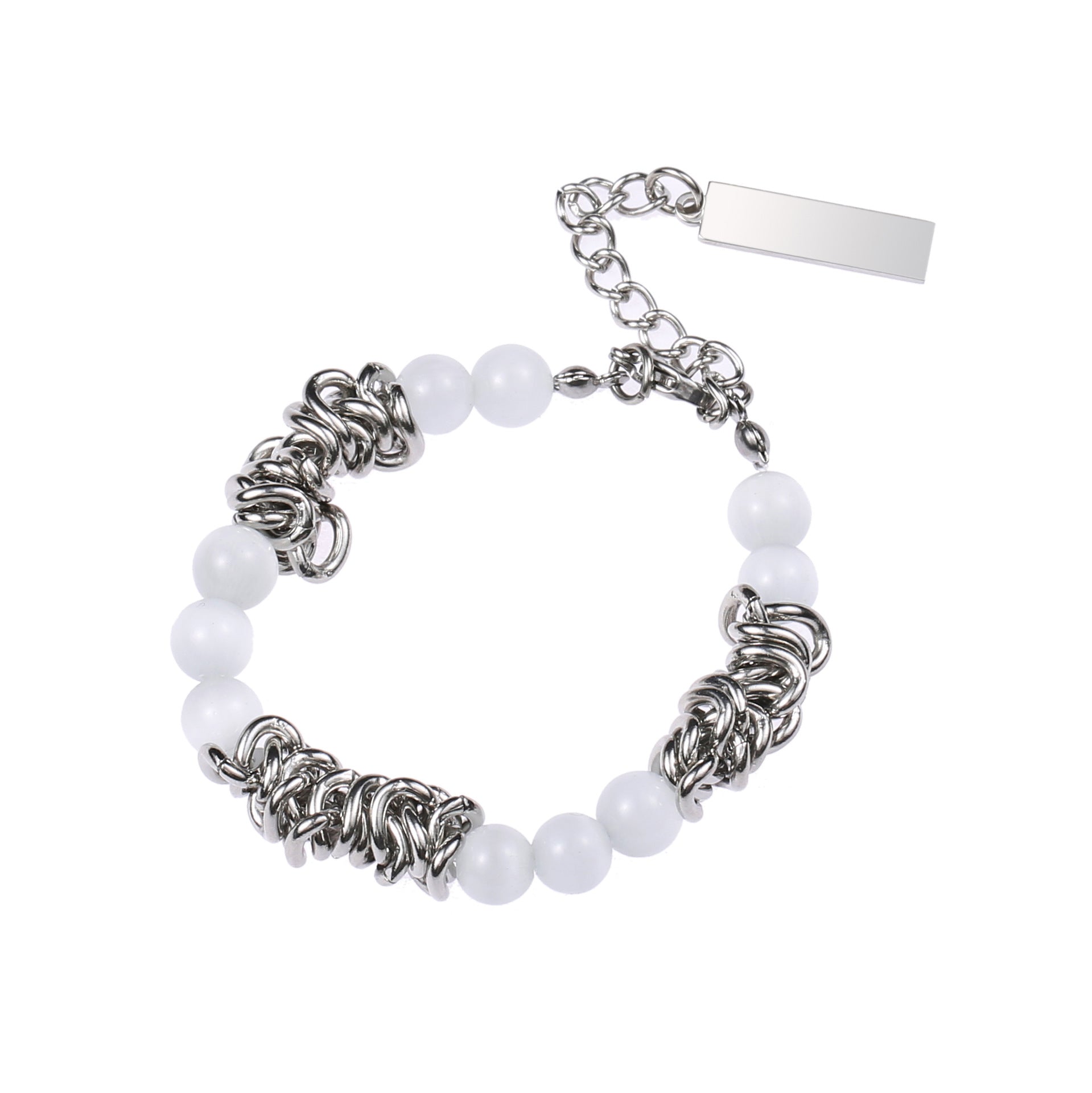 Stainless Steel Catseye Beaded Bracelet Necklace Set