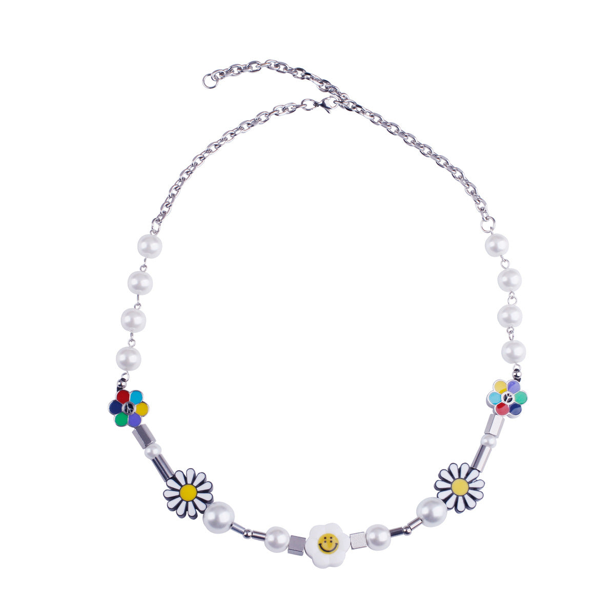 Smile Face Sun Flower Pearl Necklace & Bracelet Set