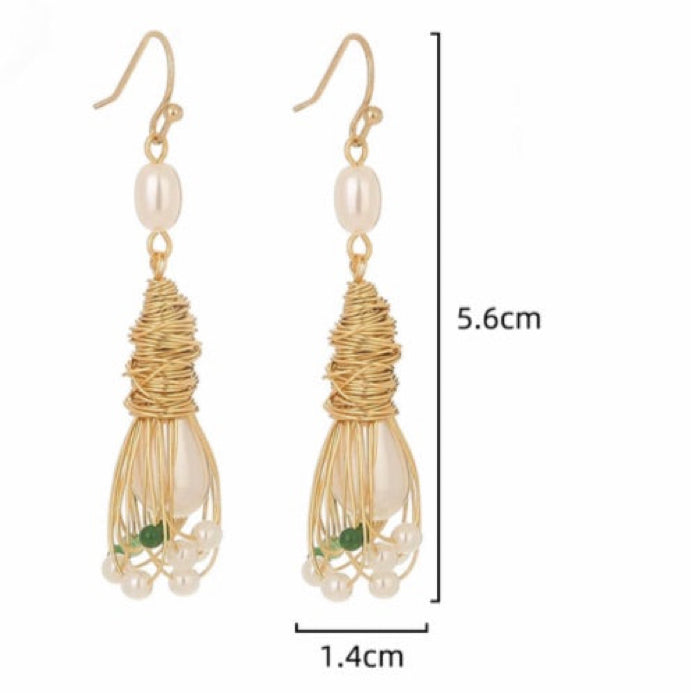 Long Vintage Gold Handmade Tassels FAUX Pearl Earrings