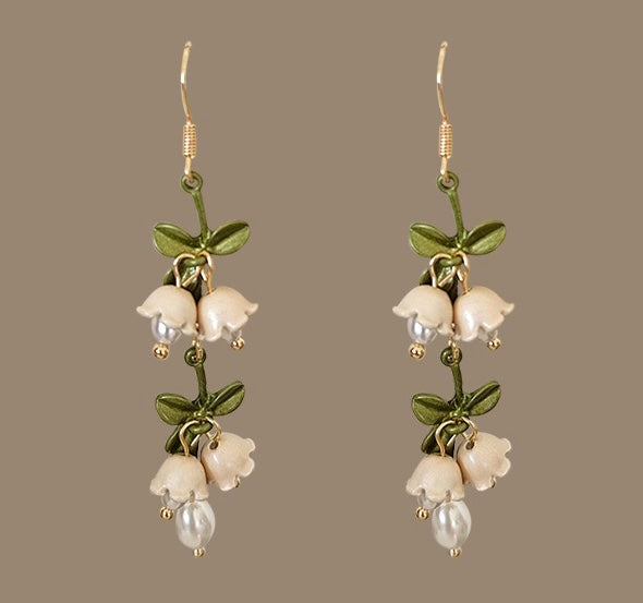Vintage White Lily of the Valley Long Earring