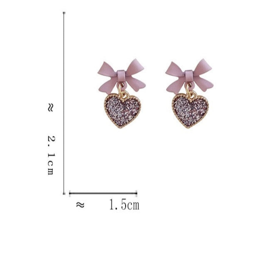 Pink Bow Heart Pierced Earring