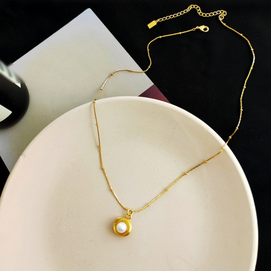 Real Gold Plated Copper Simple Freshwater Pearl Pendant Necklace