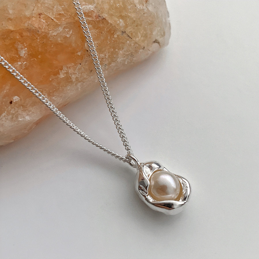 S925 Sterling Silver Inlaid Pearl  Necklace