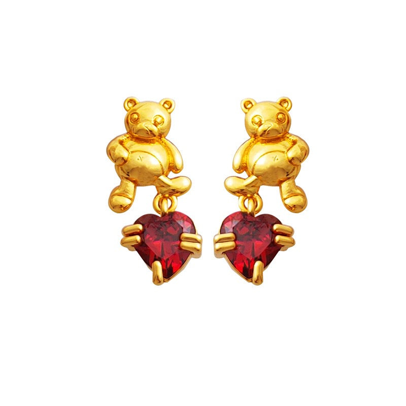 Vintage Little Bear Zircon Inlaid Drop Earrings