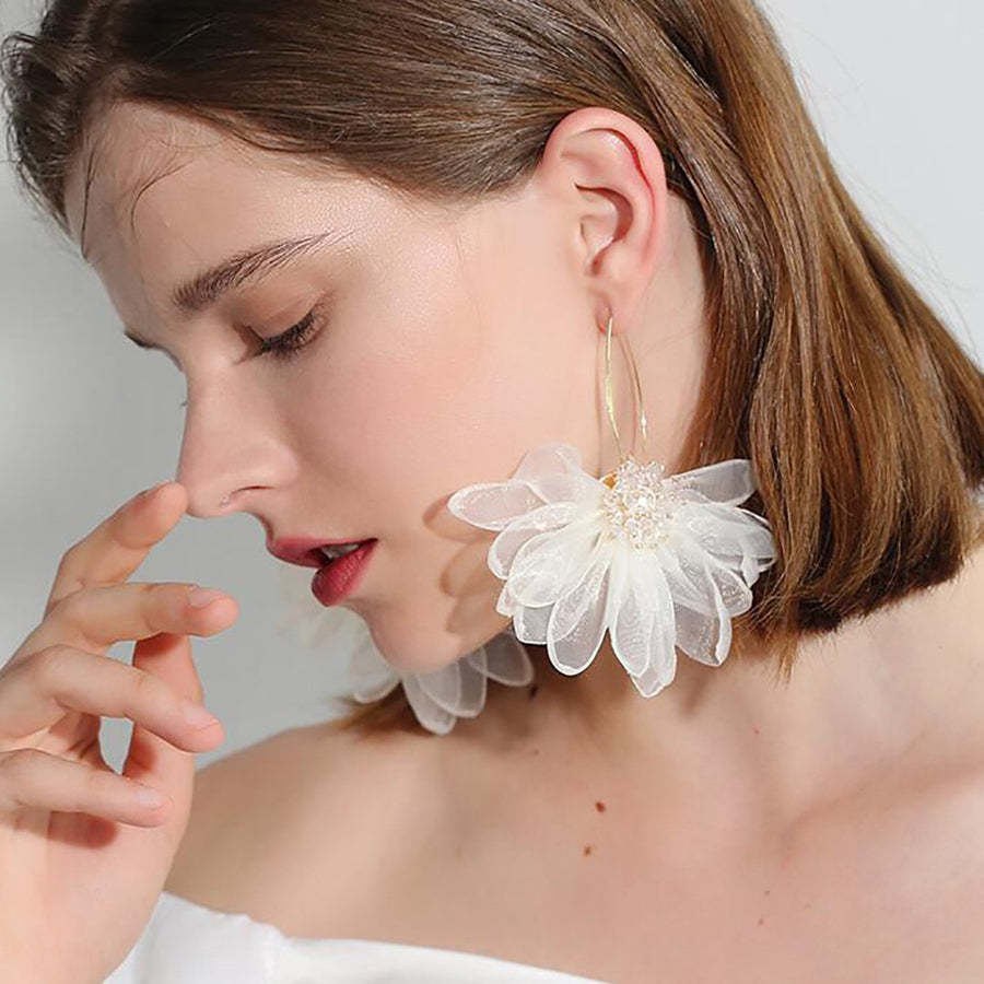 Large Organza Flower Petal Earrings