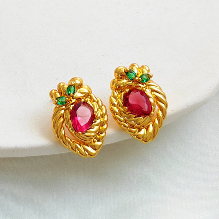 Real Gold Plated Copper Strawberry Shaped Earrings