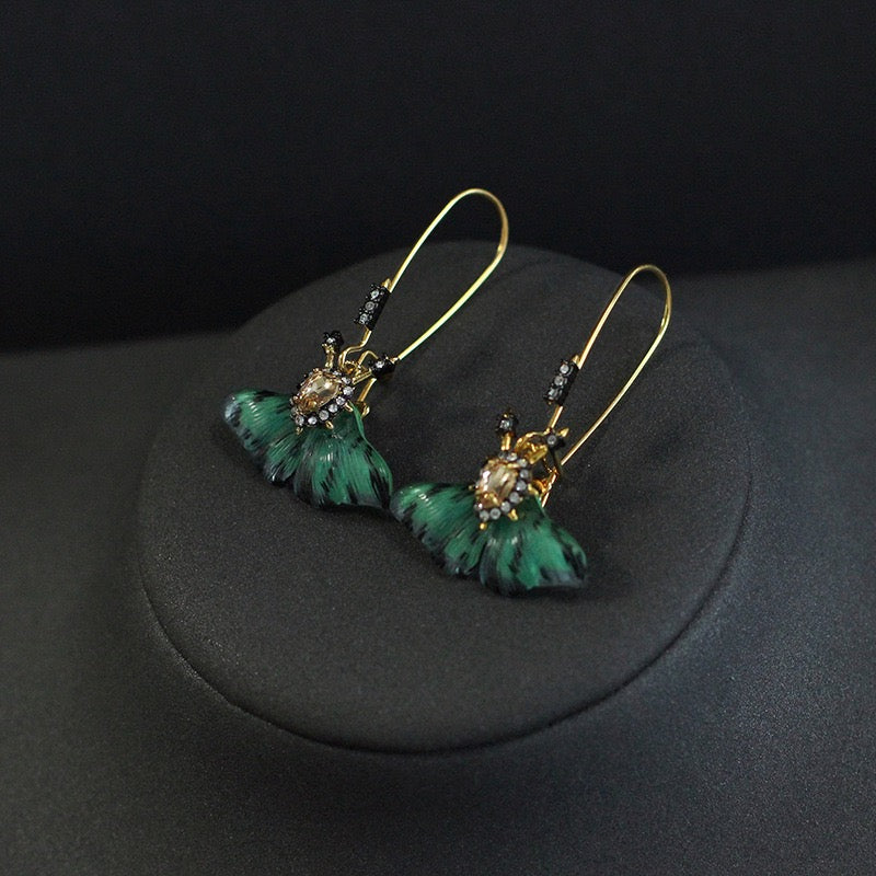 Resin Green Butterfly Design Earrings