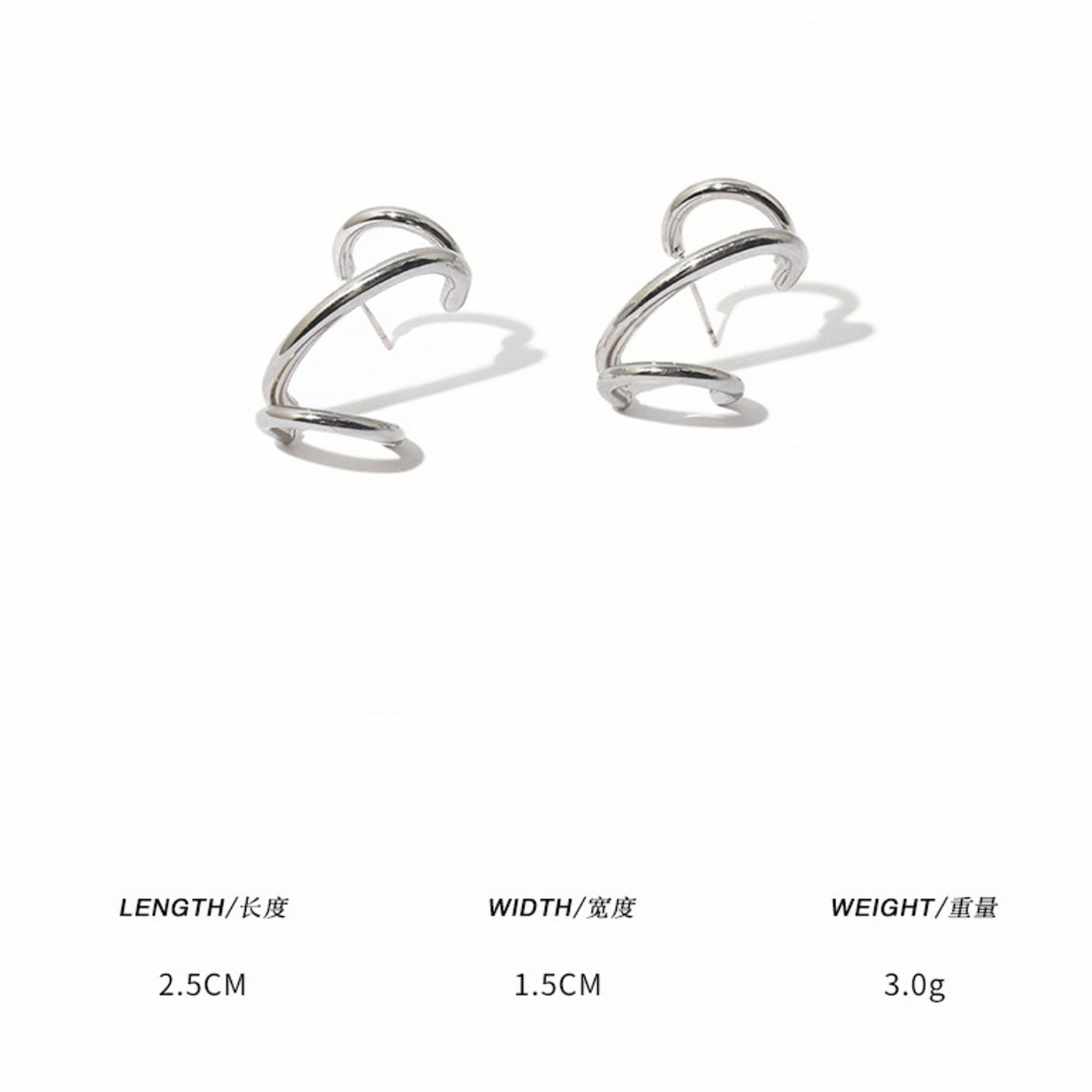 White Rhodium-Plated Cross Line Ear Bone Clip Earring