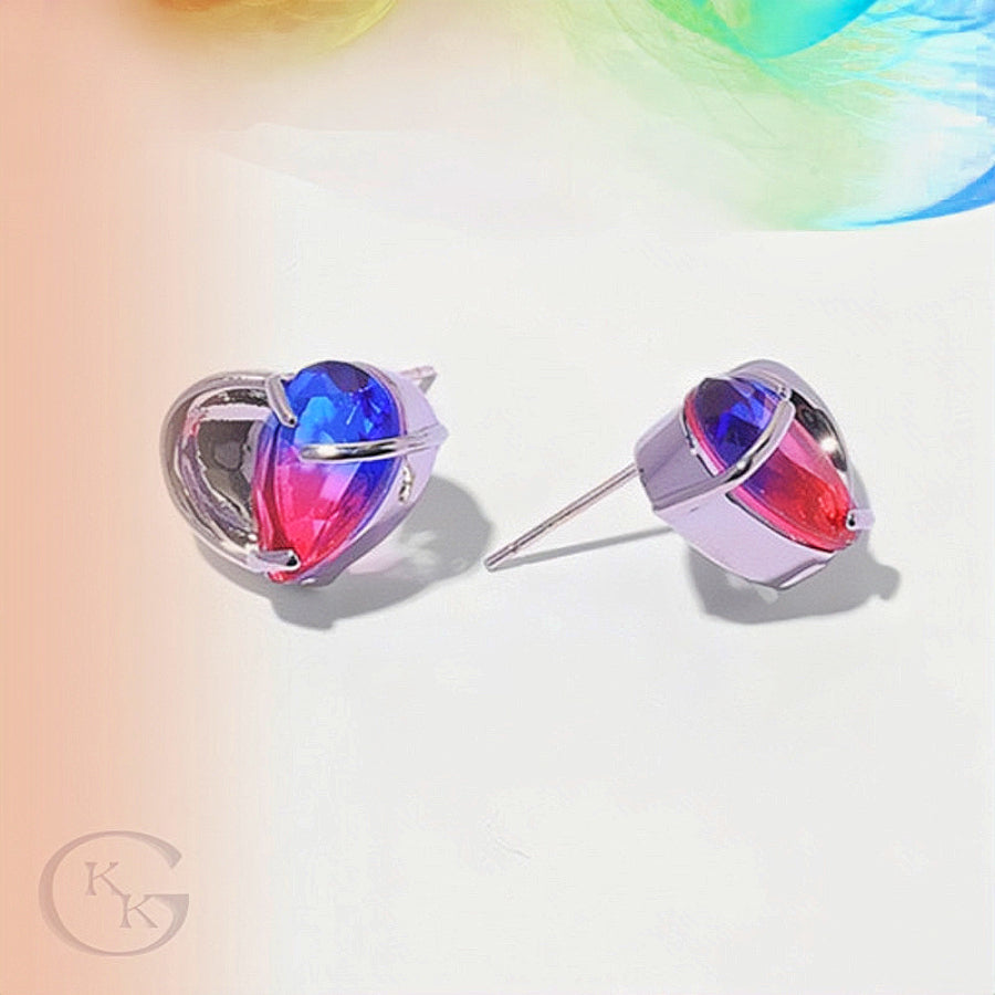 Gradient Color Tourmaline Heart Shaped Pierced Earring