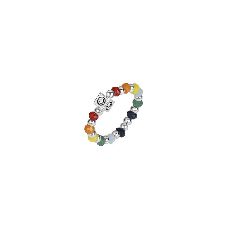 Colorful Beads Beaded Heart Pendant Ring