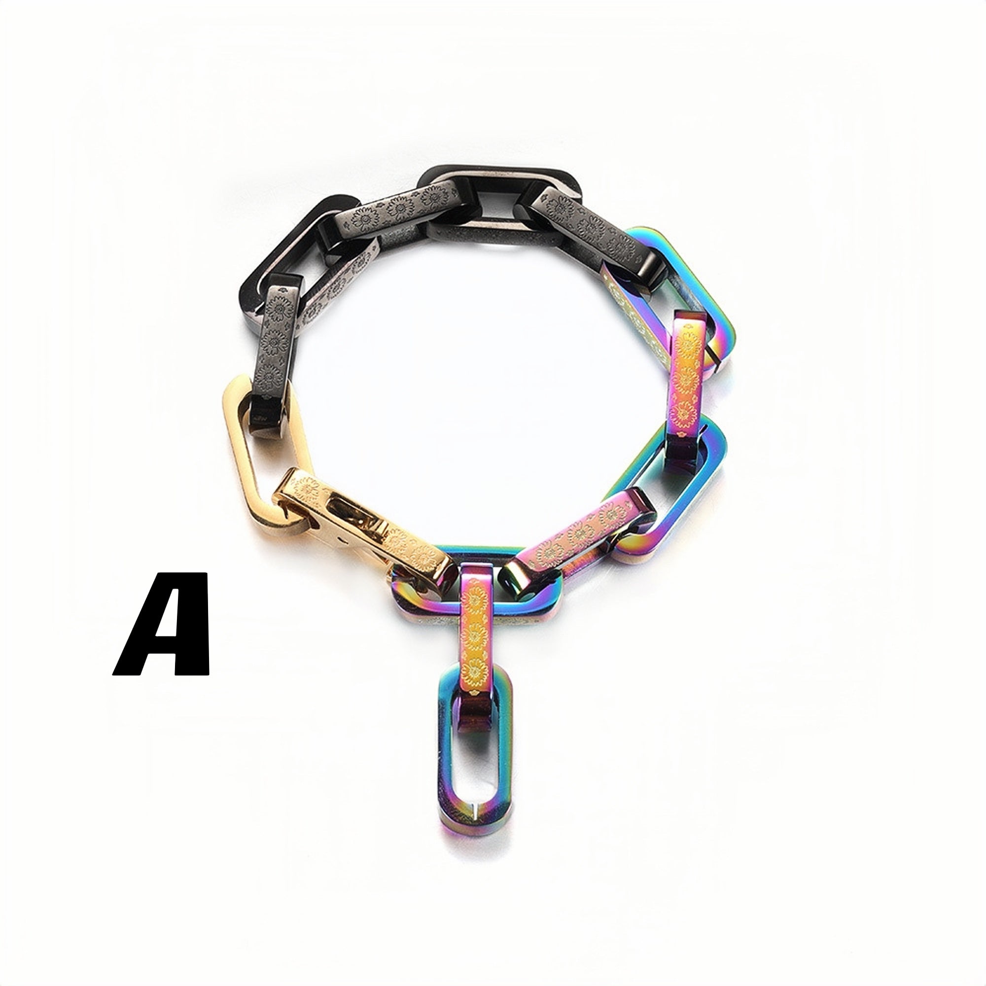 Titanium Steel Daisies Decor Geometric Chain & Buckle Bracelet