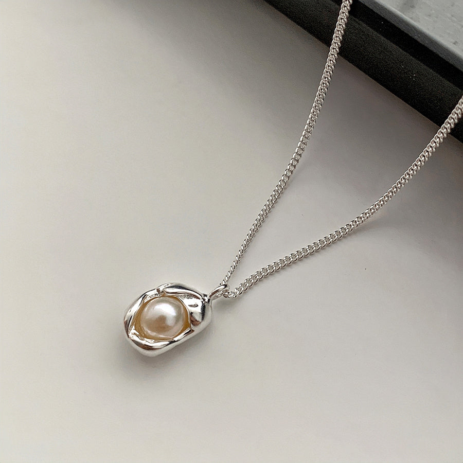 S925 Sterling Silver Inlaid Pearl  Necklace