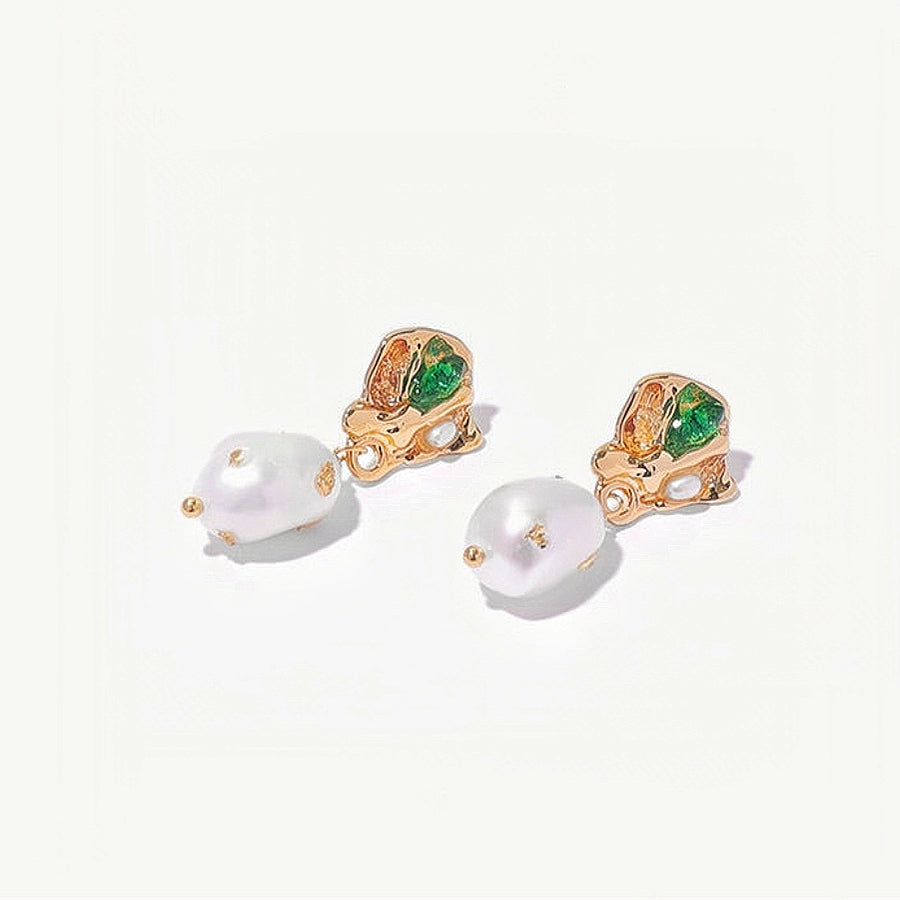 Vintage Green Zircon Natural Pearl Earring