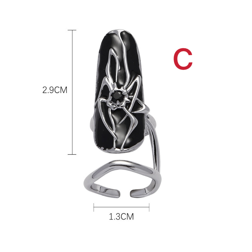 Silver Black Spider｜Fingertip Ring｜Open Adjustable Ring｜ Knuckle Ring｜