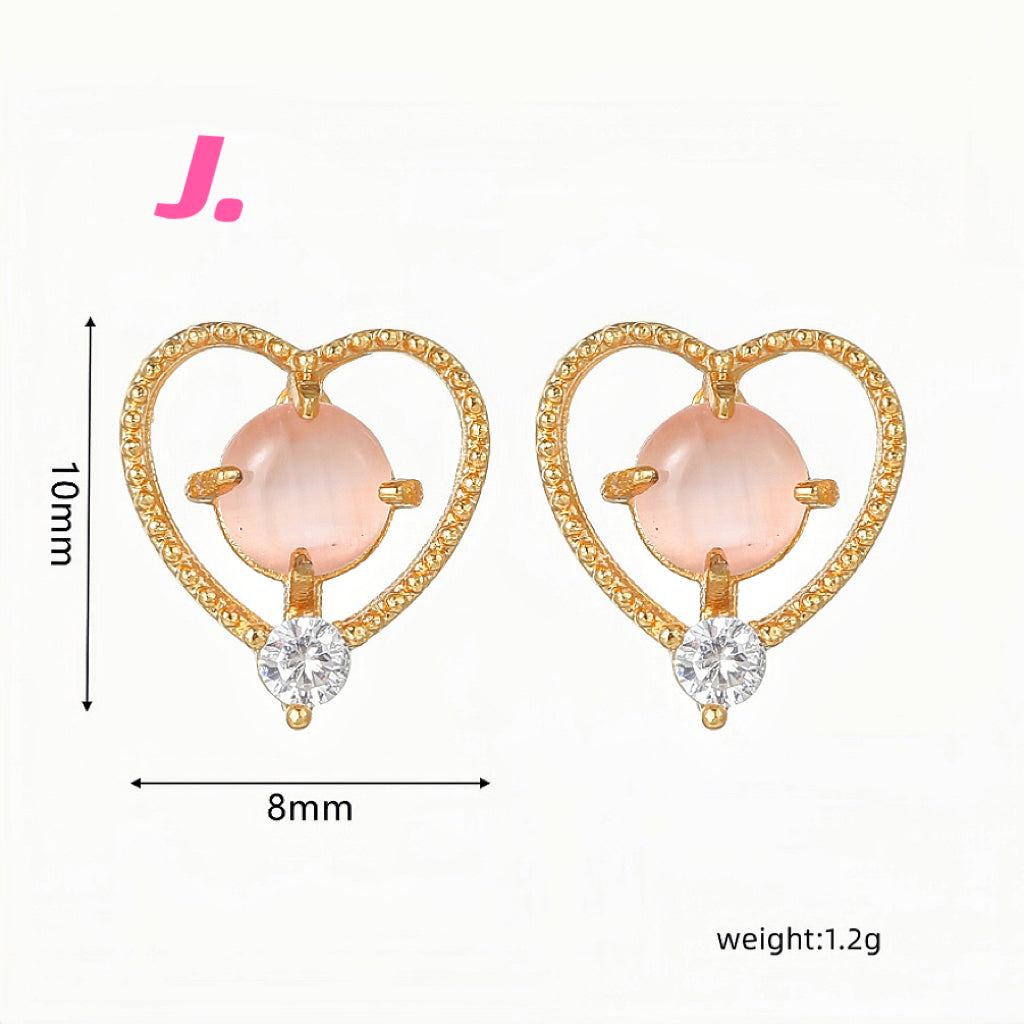 Pink Heart & Zircon Earrings