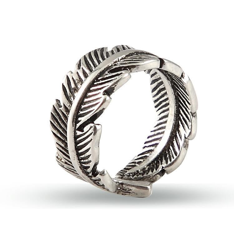 Vintage Titanium Steel Feather Open Ring for Men