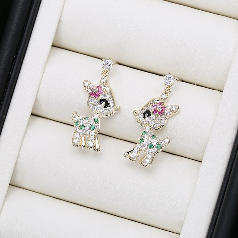 Cute Zircon Inlaid Deer Shaped Drop Earrings