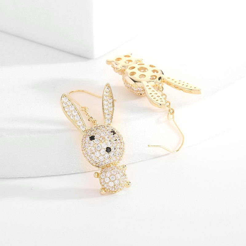 Cute Stereoscopic Zircon Inlaid Rabbit Earrings