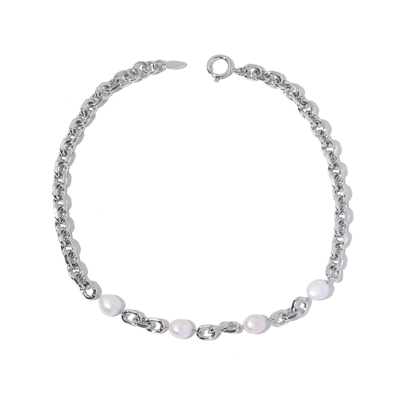 Platinum Plated Brass Natural Freshwater Pearl Necklace