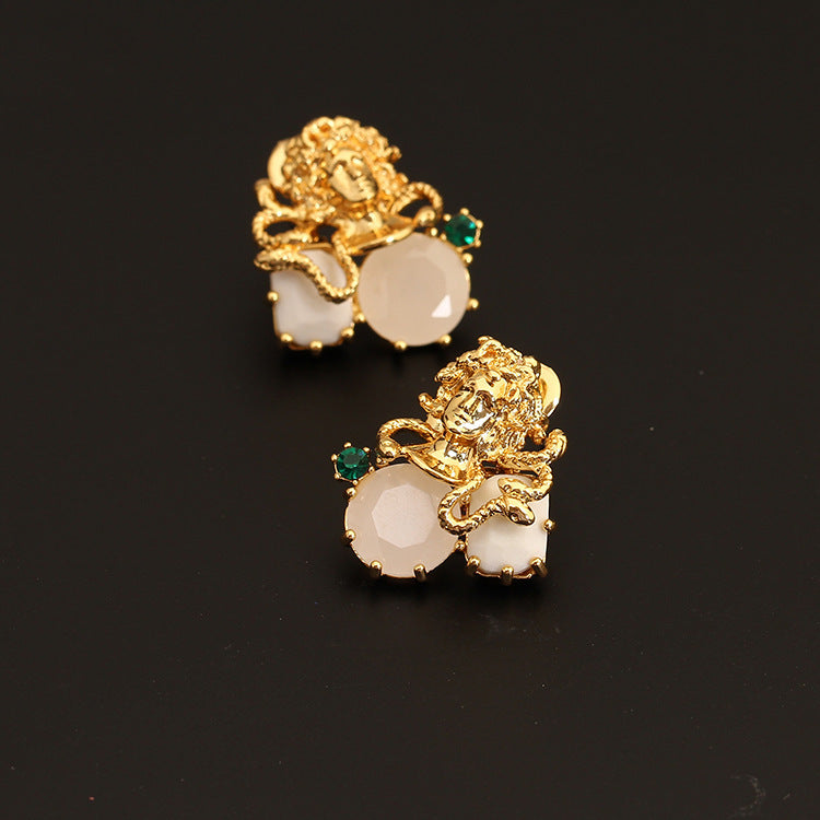 Gold Plated Copper Gem Inlaid Stud Earrings