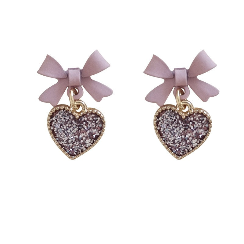 Pink Bow Heart Pierced Earring