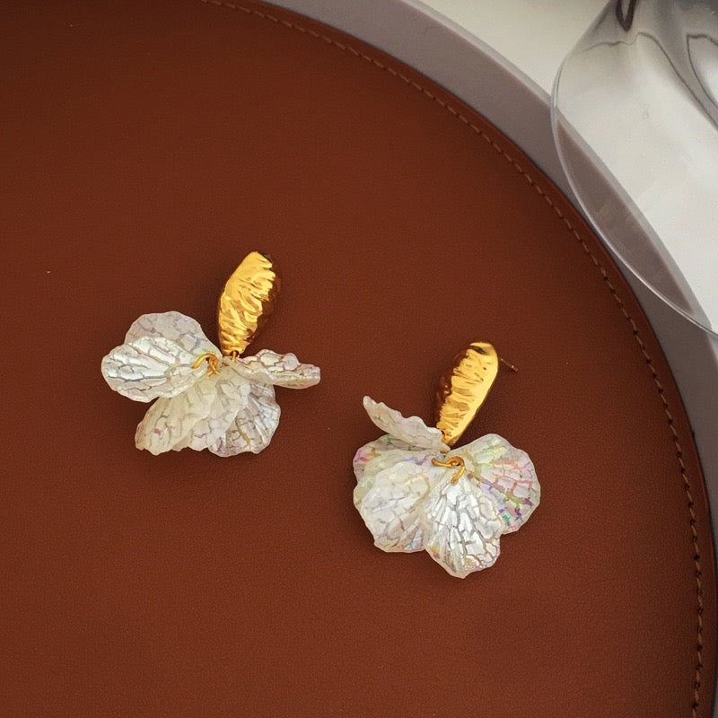 Copper Real Gold Plated White Petal Tassel Earring