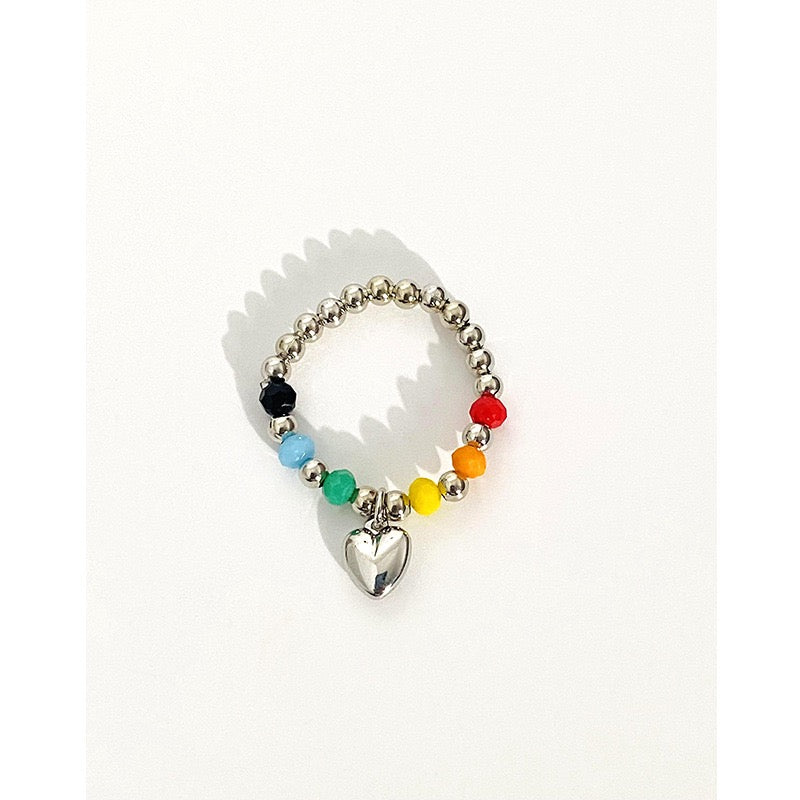 Colorful Beads Beaded Heart Pendant Ring