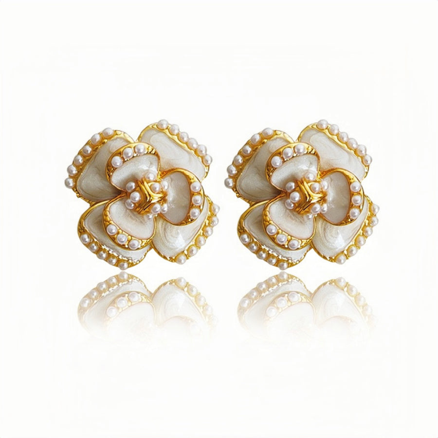 Vintage Real Gold Plated 3D Flower Earrings