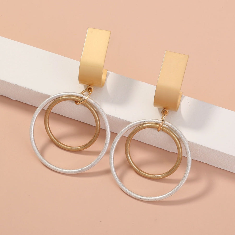 Double Layer Colors Gold Silver Hoop Drop Earrings