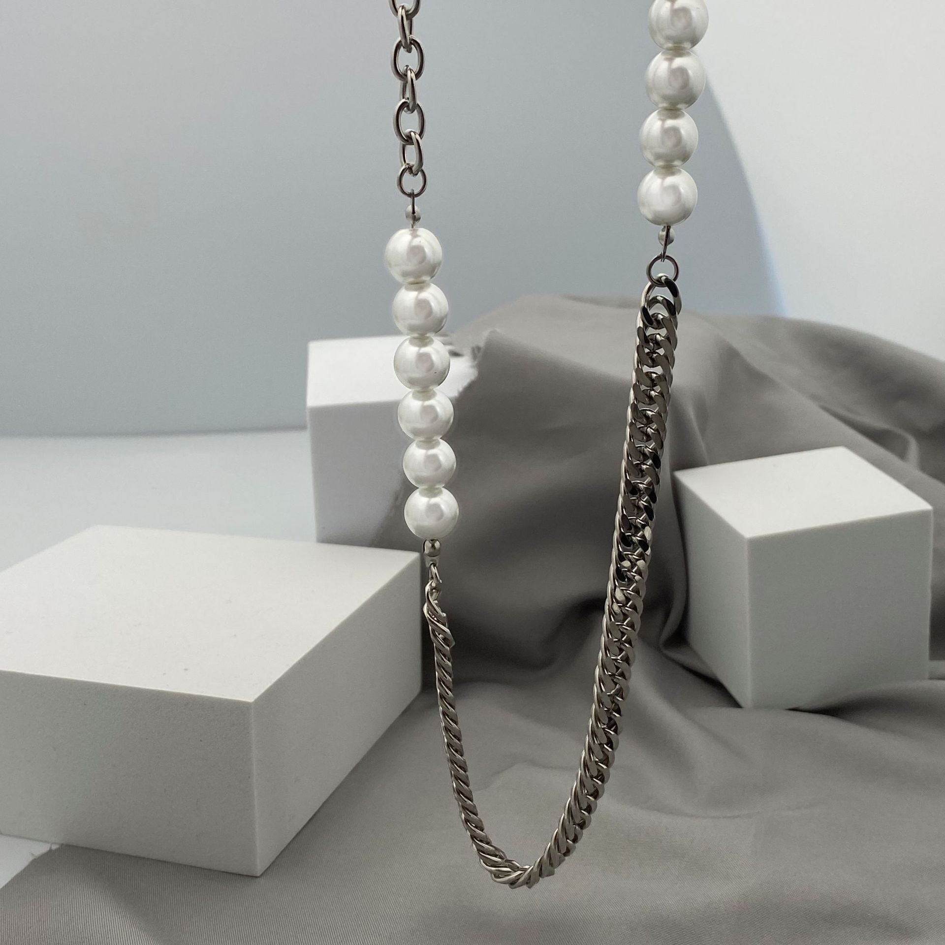 Titanium Steel Chain Pearl Necklace for Men