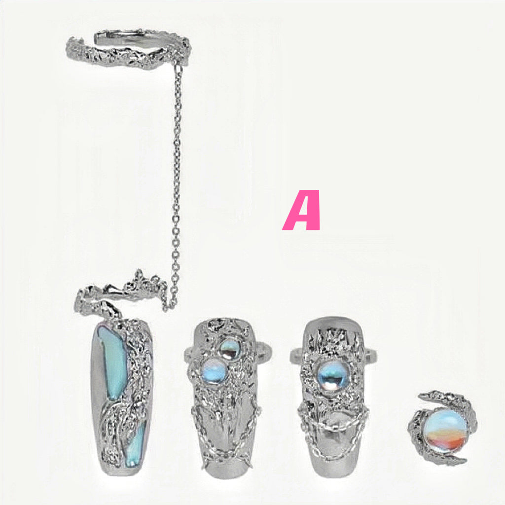 4pcs ｜Nail Ring Set｜ Fingertip Ring｜Chain Ring